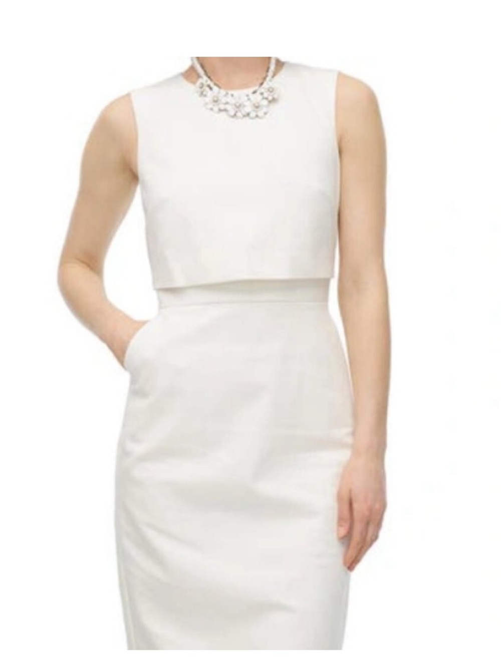 J. Crew White Sleeveless Sheath Dress with Crop Overlay
